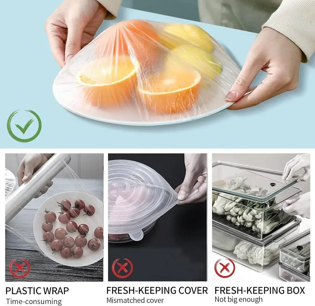 100 PCs Transparent Reusable Plastic Food Cover