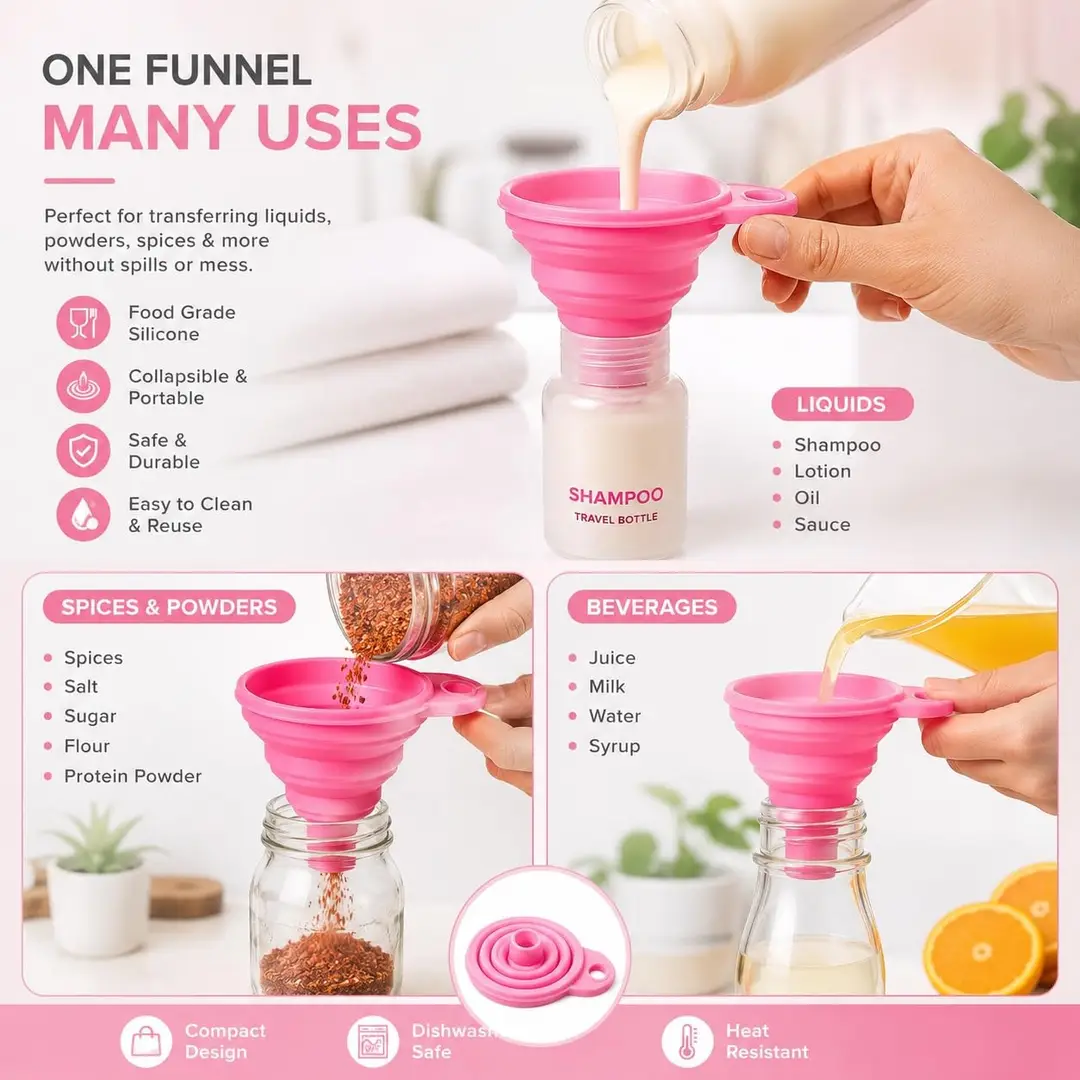4 Pcs Reusable Collapsable Silicone Foldable Funnel