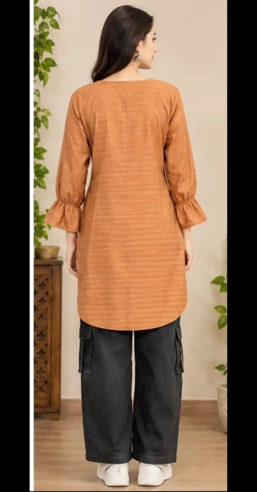 2 Pcs Women's Stitched Cotton Plain Shirt And Trouser