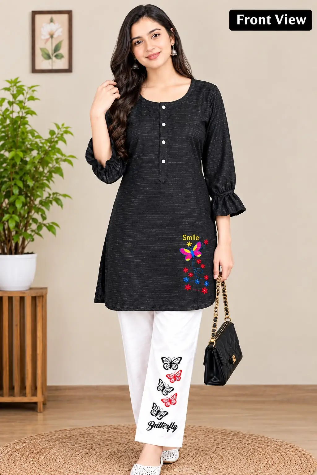 2 Pcs Women's Stitched Cotton Printed Shirt And Trouser