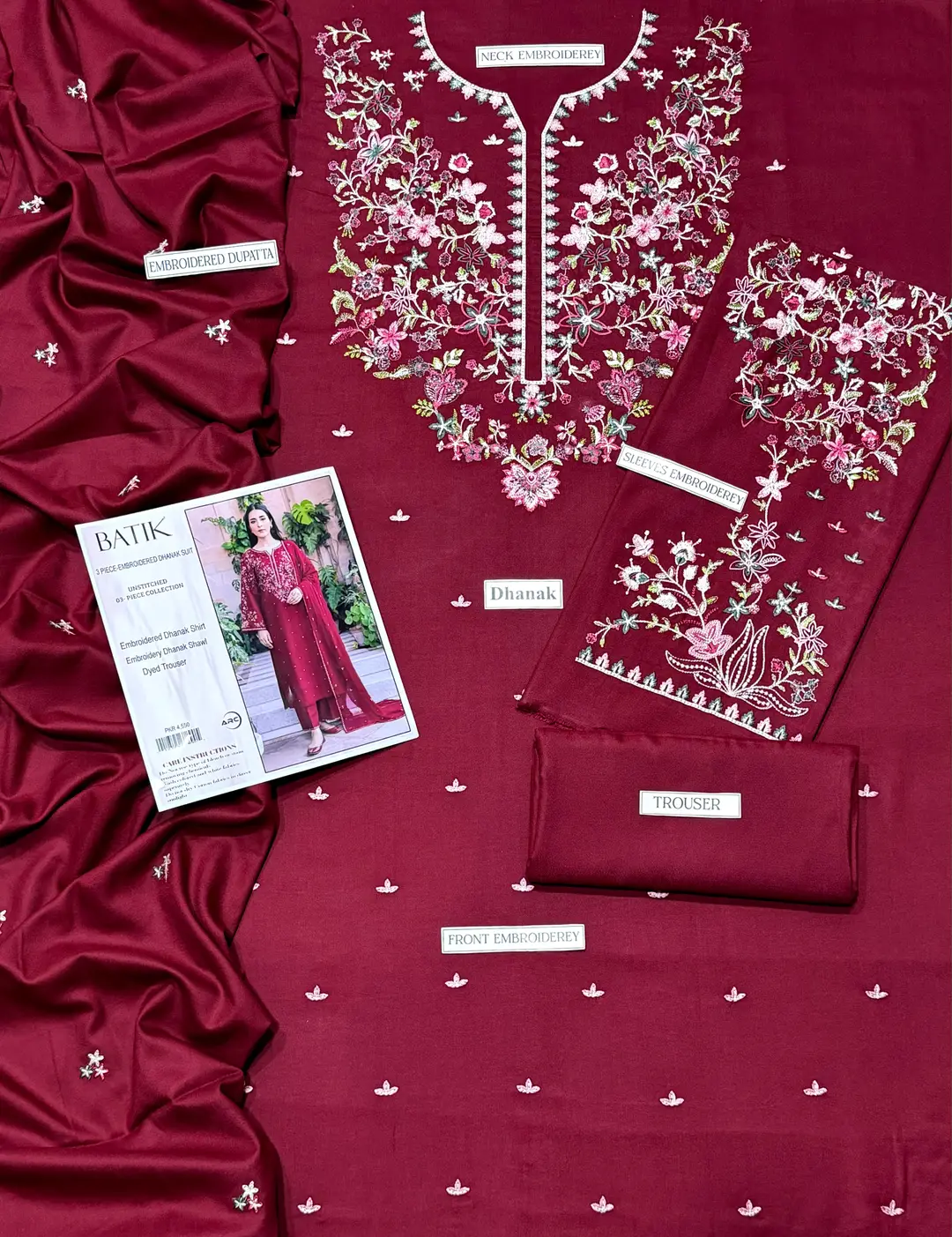 3 Pcs Women's Unstitched Embroidered Suit