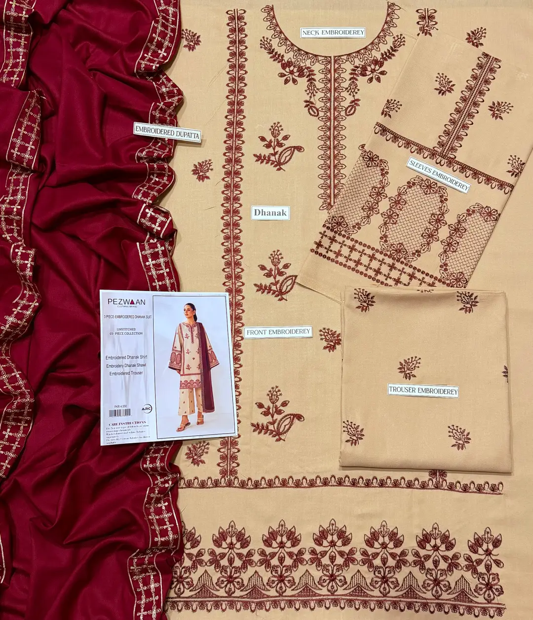 3 Pcs Women's Unstitched Embroidered Suit