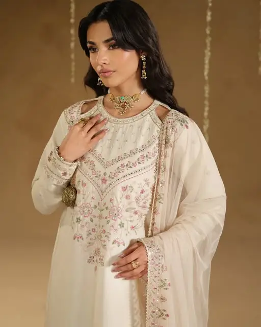 3 Pcs Women's Unstitched Sequins Embroidered Suit