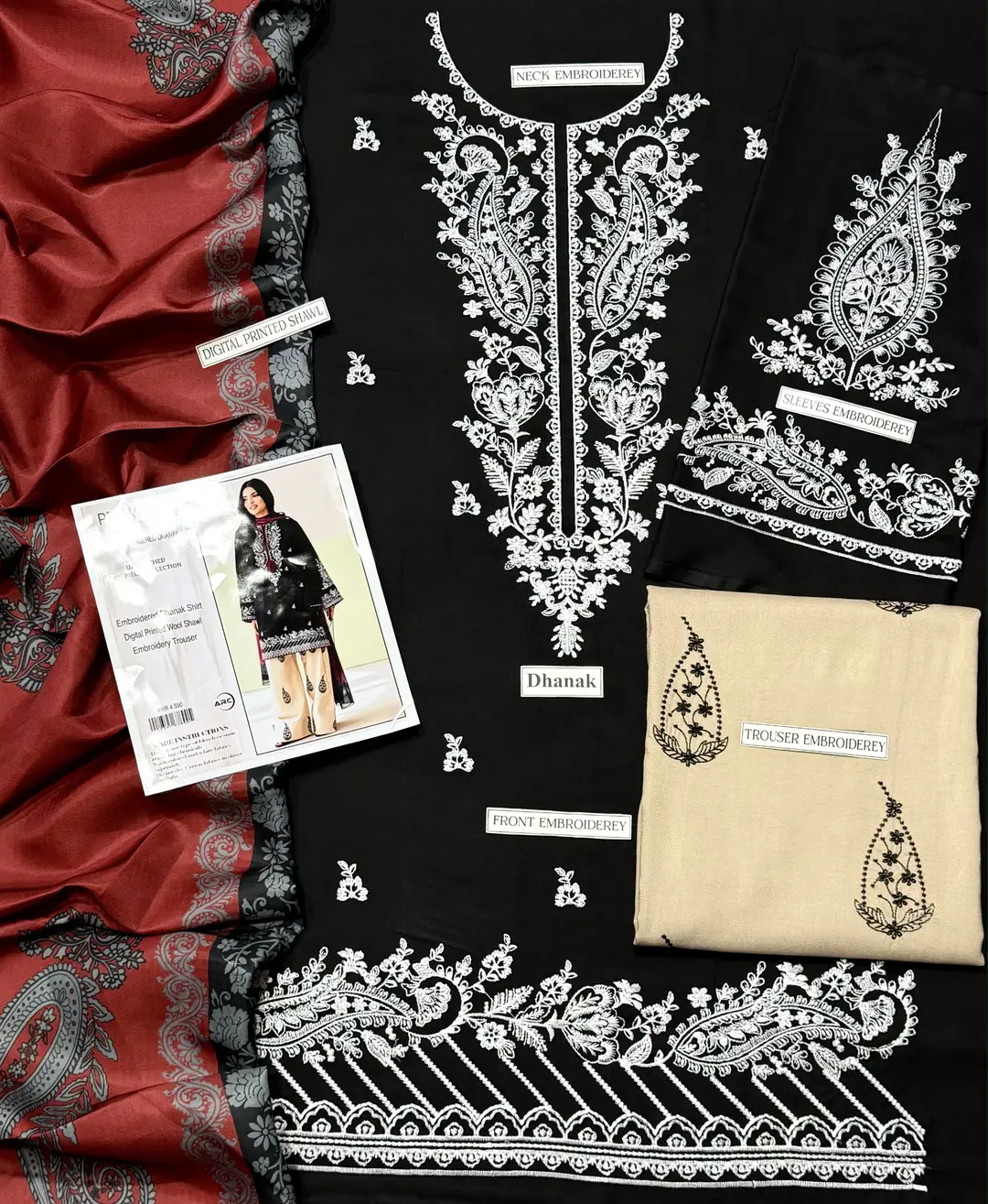 3 Pcs Women's Unstitched Embroidered Suit