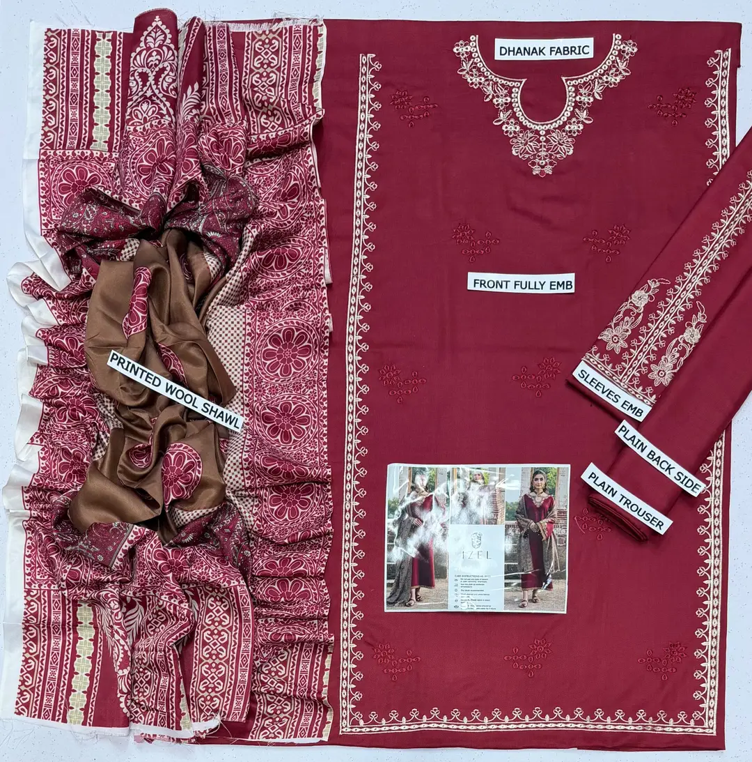 3 Pcs Women's Unstitched Embroidered Suit