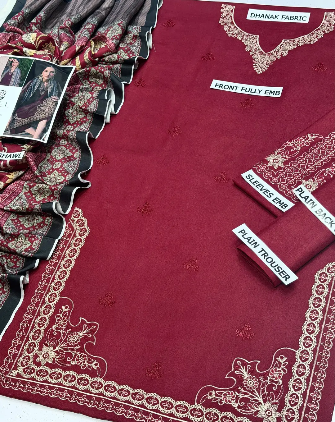 3 Pcs Women's Unstitched Embroidered Suit