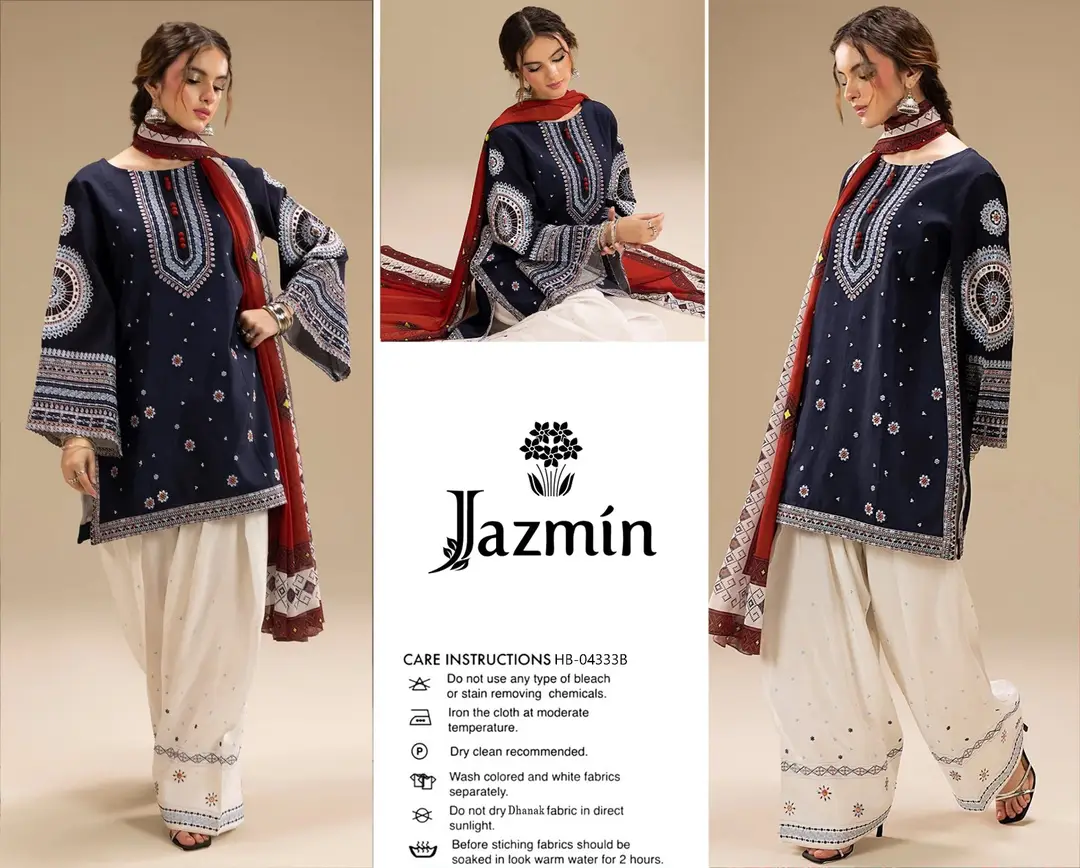 3 Pcs Women's Unstitched Embroidered Suit