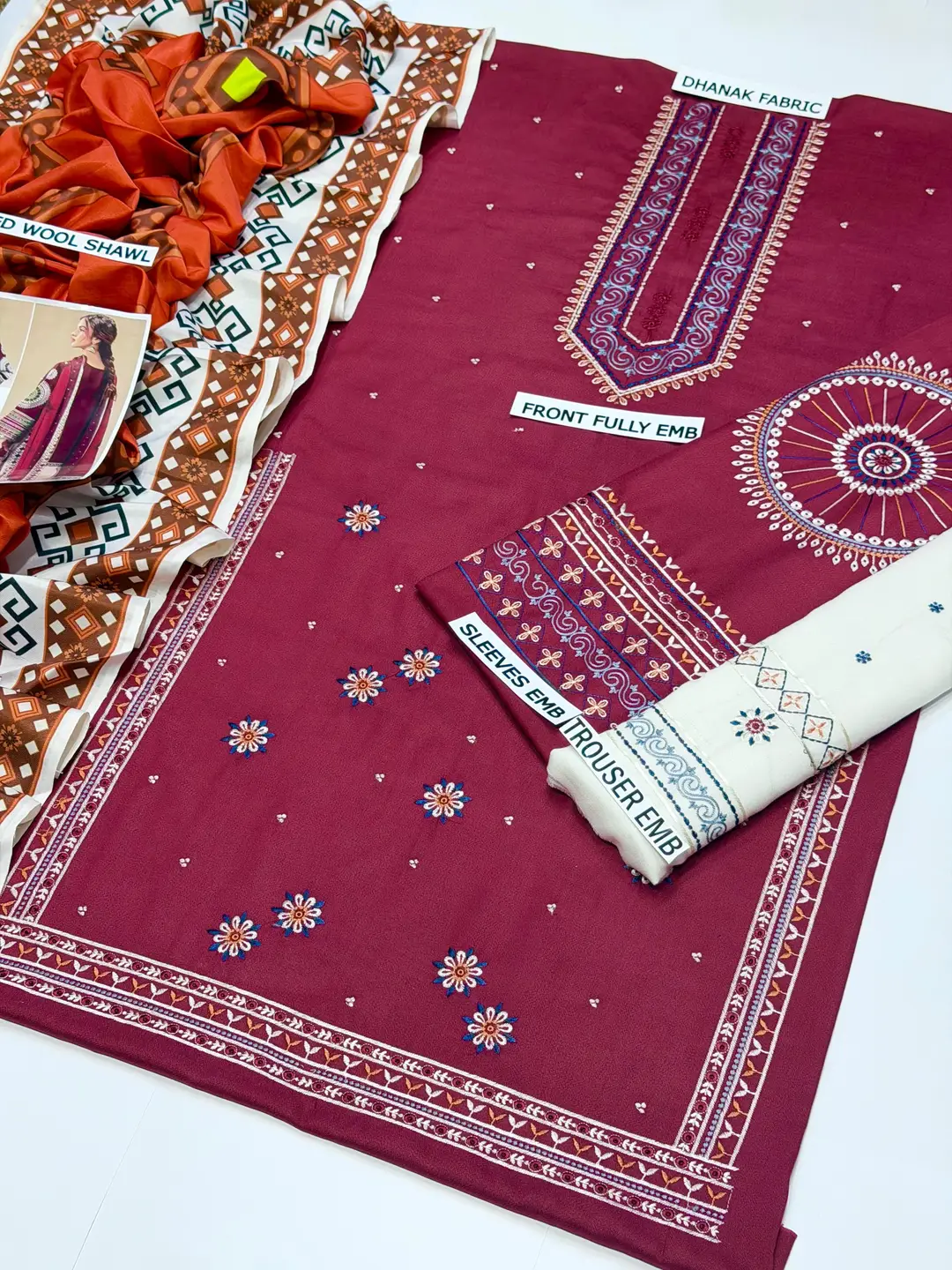 3 Pcs Women's Unstitched Embroidered Suit
