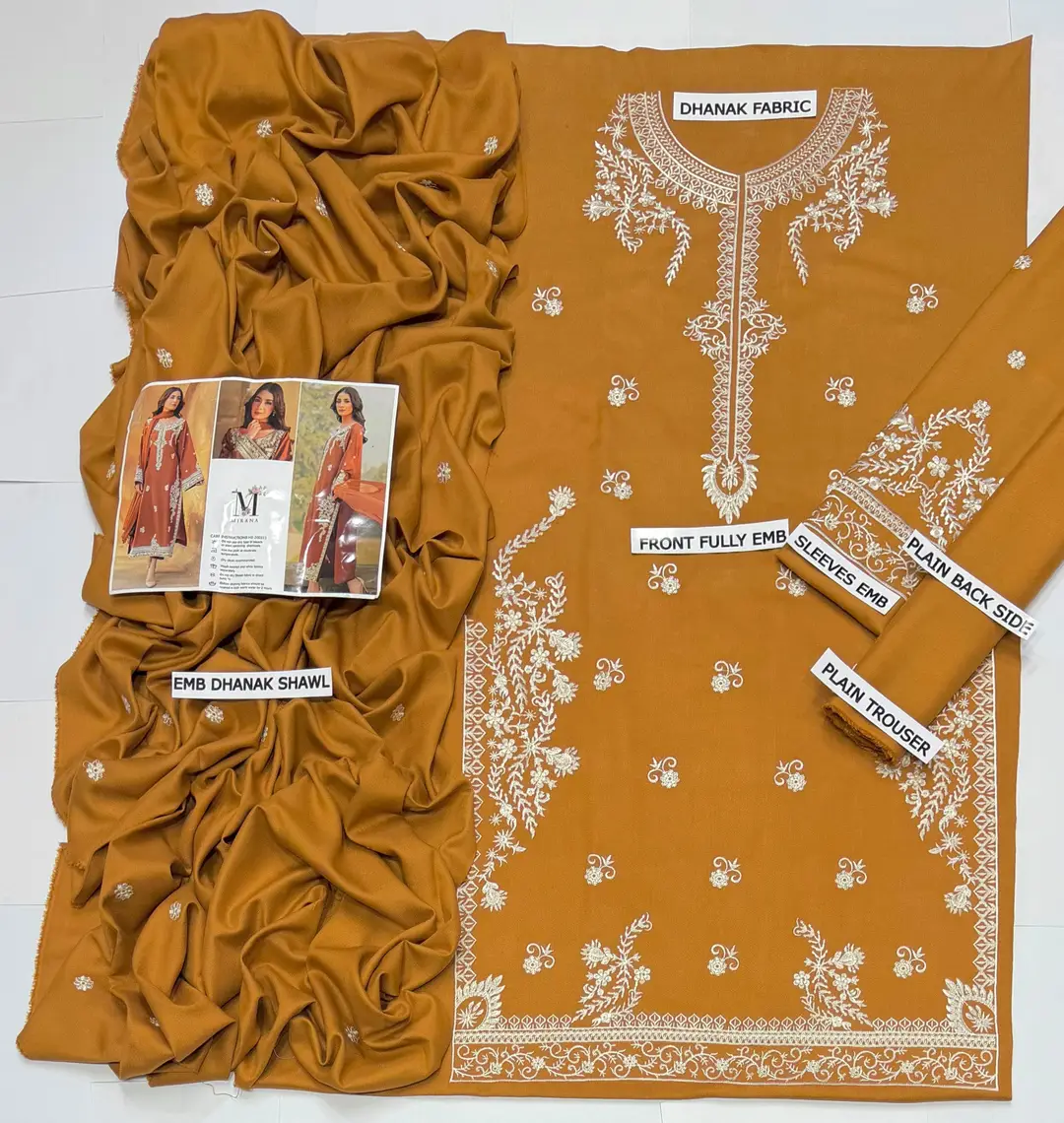 3 Pcs Women's Unstitched Embroidered Suit