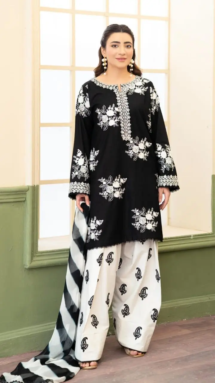 3 Pcs Women's Unstitched Embroidered Suit