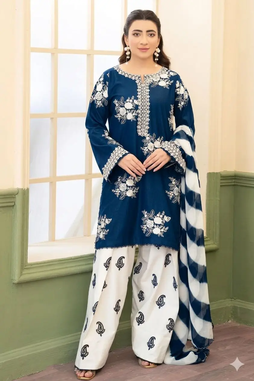 3 Pcs Women's Unstitched Embroidered Suit