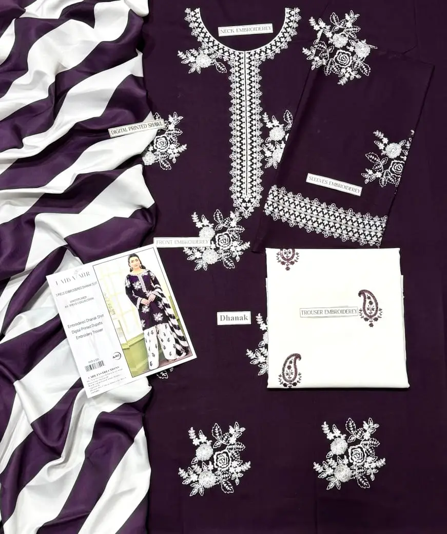 3 Pcs Women's Unstitched Embroidered Suit