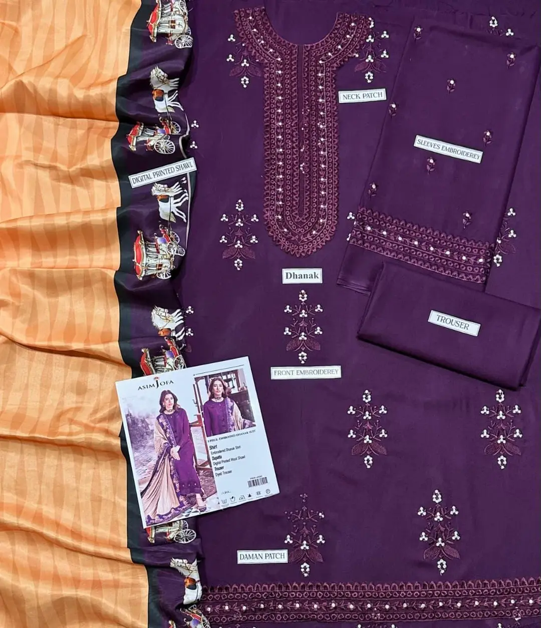 3 Pcs Women's Unstitched Embroidered Suit