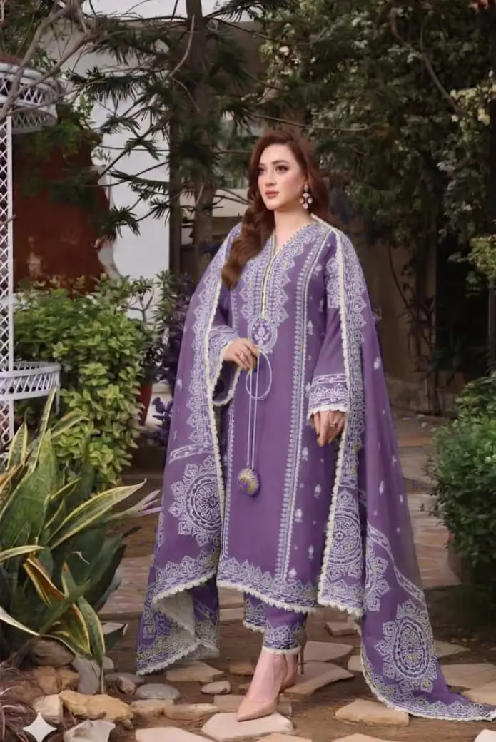 3 Pcs Women's Unstitched Embroidered Suit with wool shwl