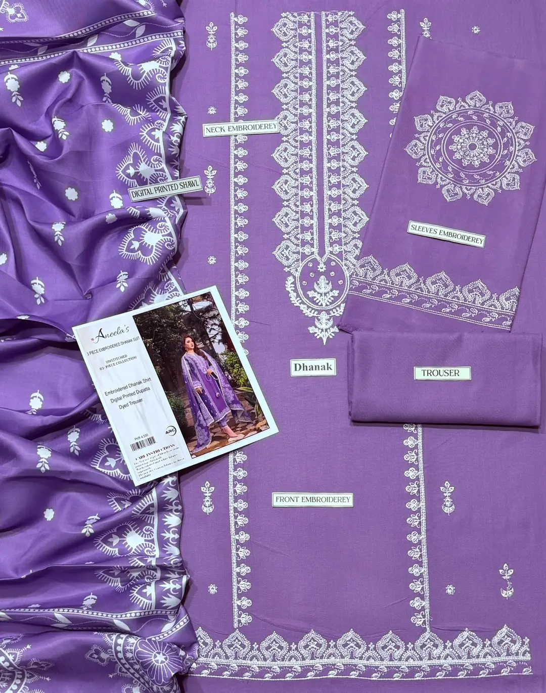 3 Pcs Women's Unstitched Embroidered Suit with wool shwl
