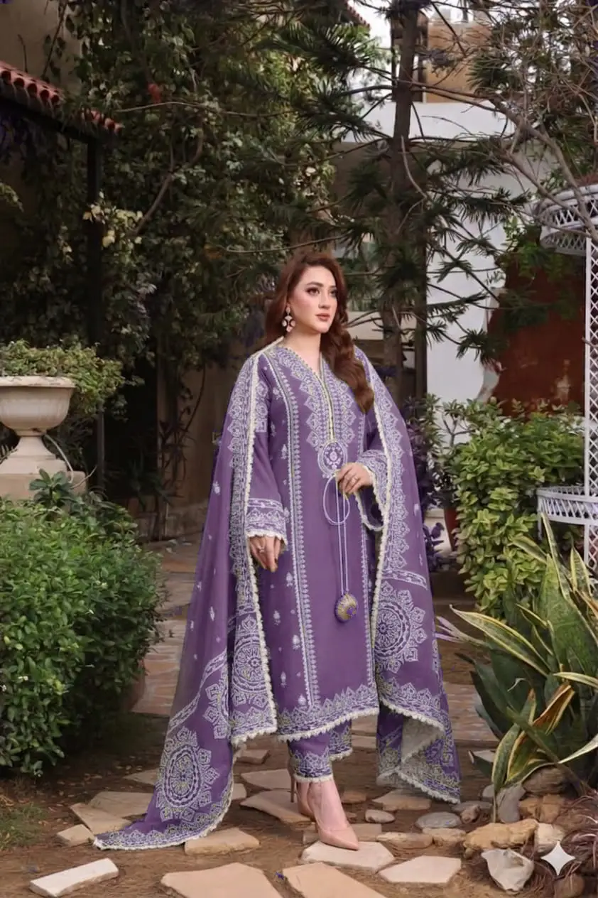 3 Pcs Women's Unstitched Embroidered Suit with wool shwl