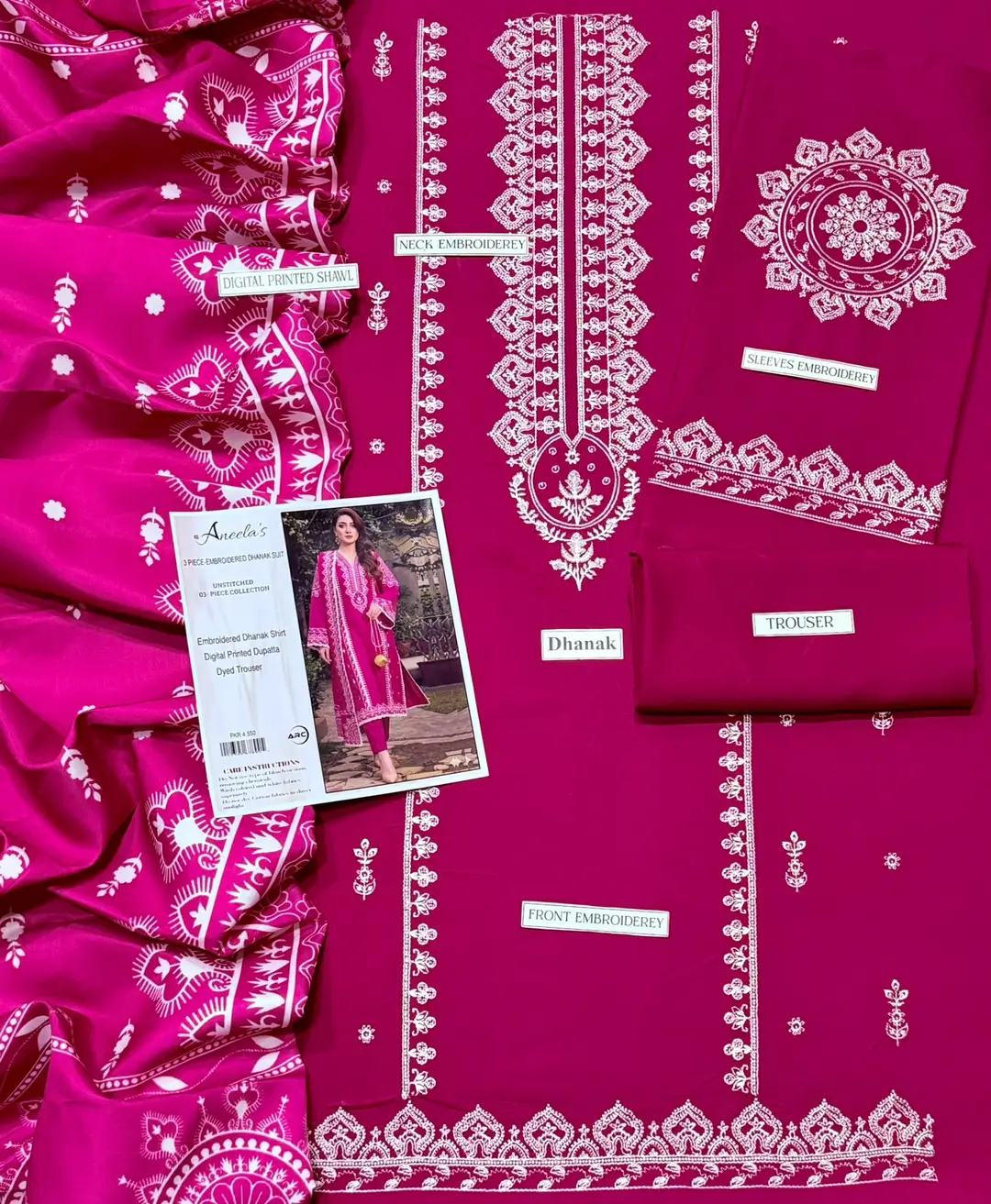 3 Pcs Women's Unstitched Embroidered Suit with wool shwl