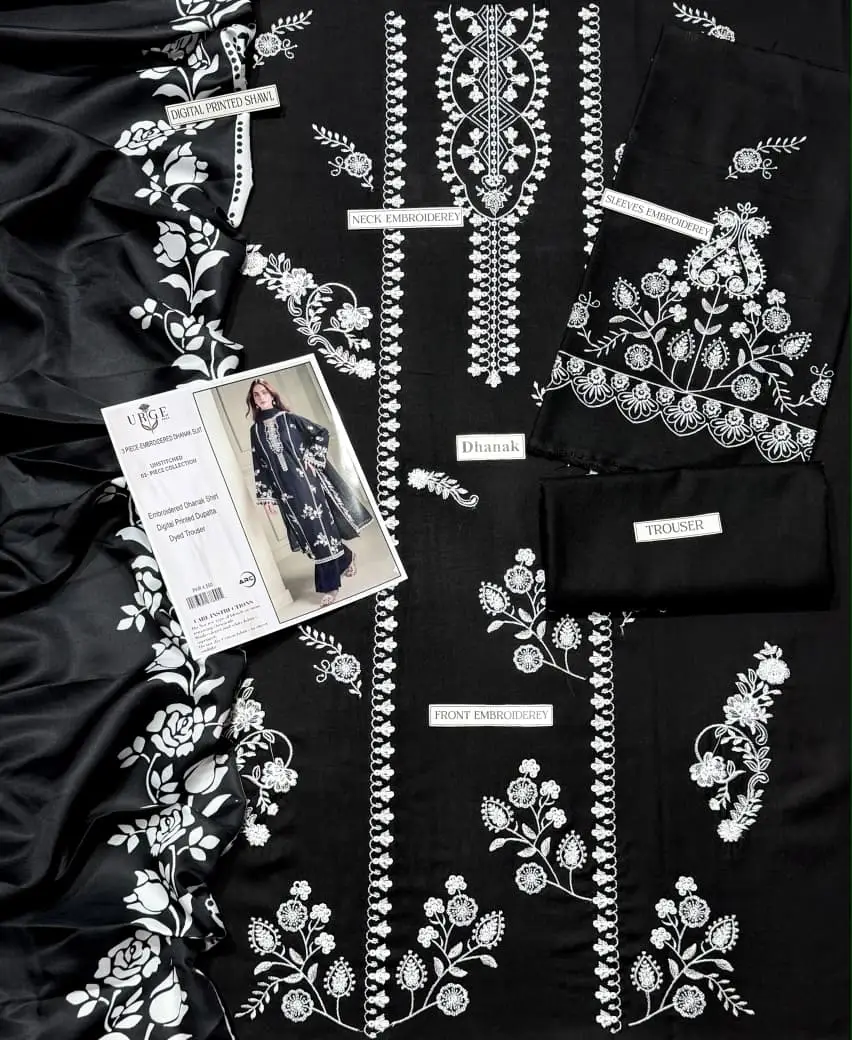 3 Pcs Women's Unstitched Embroidered Suit hit code special black with wool shawl