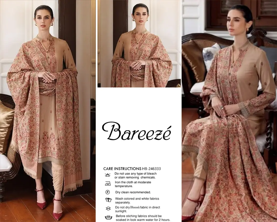 3 Pcs Women's Unstitched Embroidered Suit *BRAND: BAREEZ'E code hb