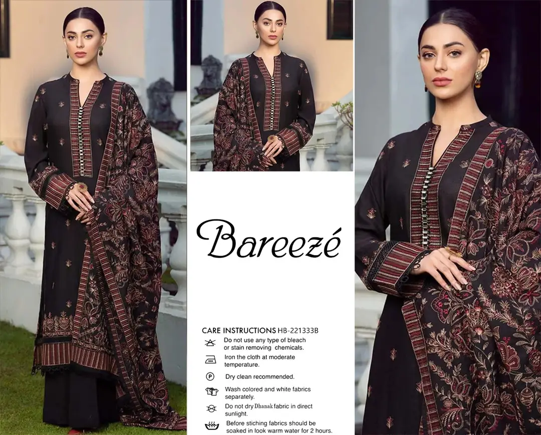 3 Pcs Women's Unstitched Embroidered Suit *BRAND: BAREEZ'E code hb