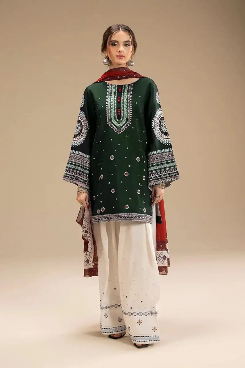 3 Pcs Women's Unstitched Embroidered Suit