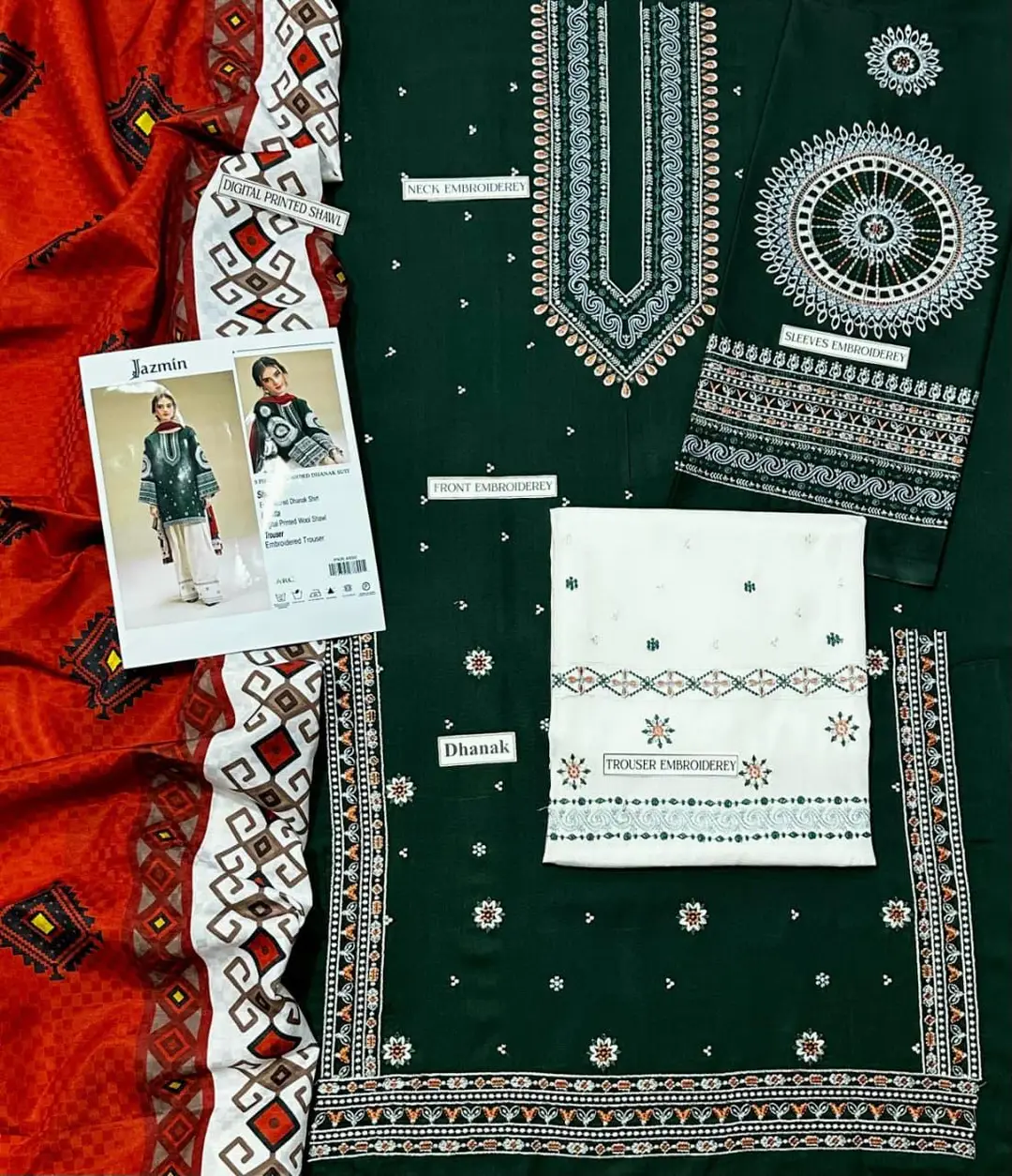3 Pcs Women's Unstitched Embroidered Suit