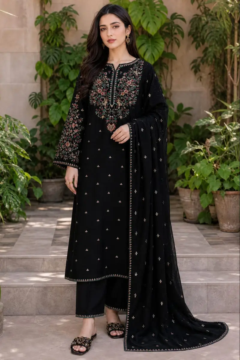 3 Pcs Women's Unstitched Embroidered Suit