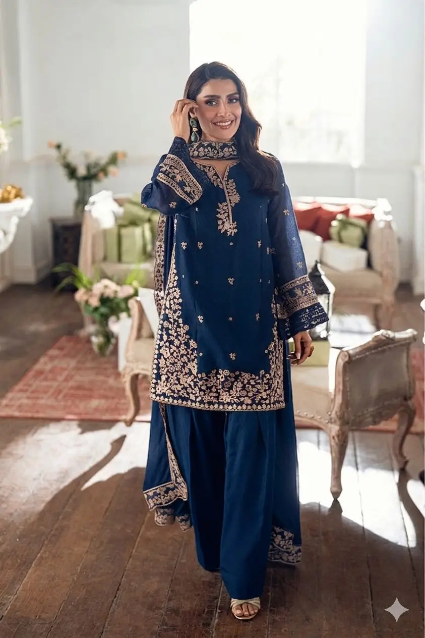 3 Pcs Women's Unstitched Embroidered Suit