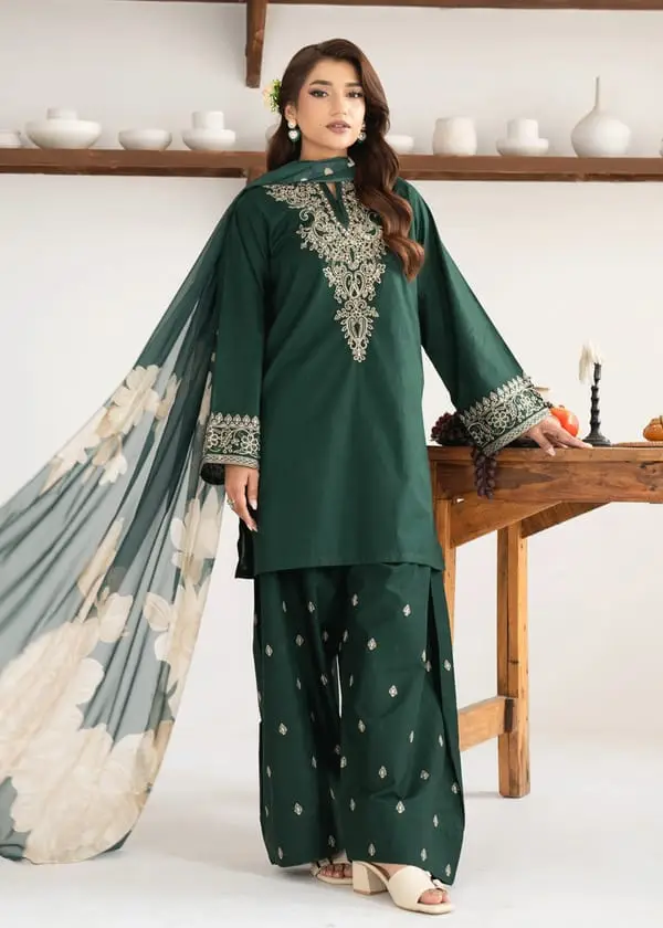 3 Pcs Women's Unstitched Sequins Embroidered Suit