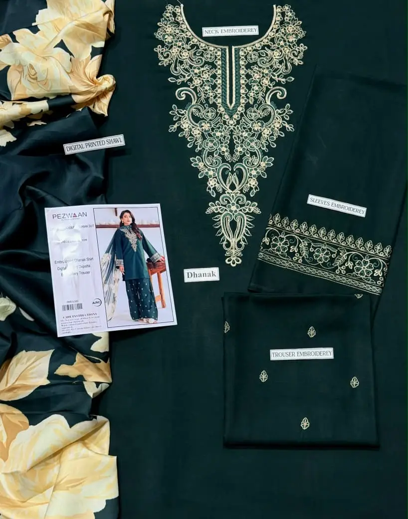 3 Pcs Women's Unstitched Sequins Embroidered Suit