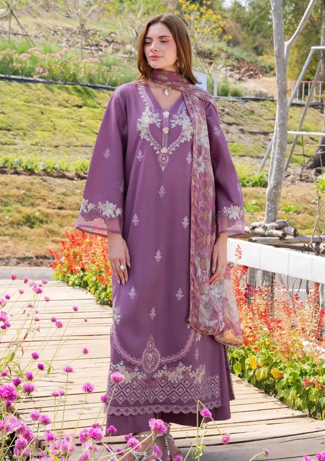 3 Pcs Women's Unstitched Embroidered Suit(HB)