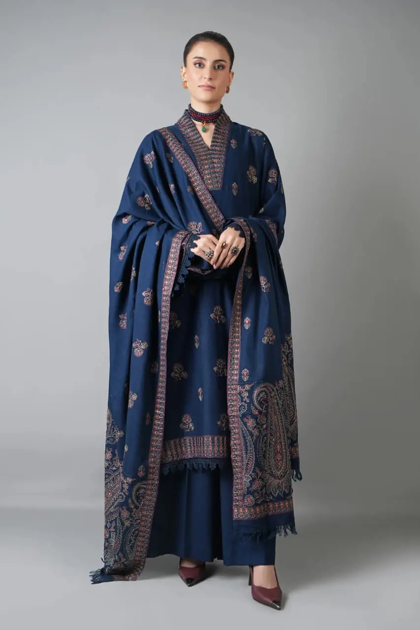 3 Pcs Women's Unstitched Embroidered Suit(HB)