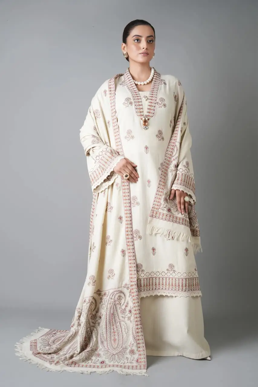 3 Pcs Women's Unstitched Embroidered Suit(HB)