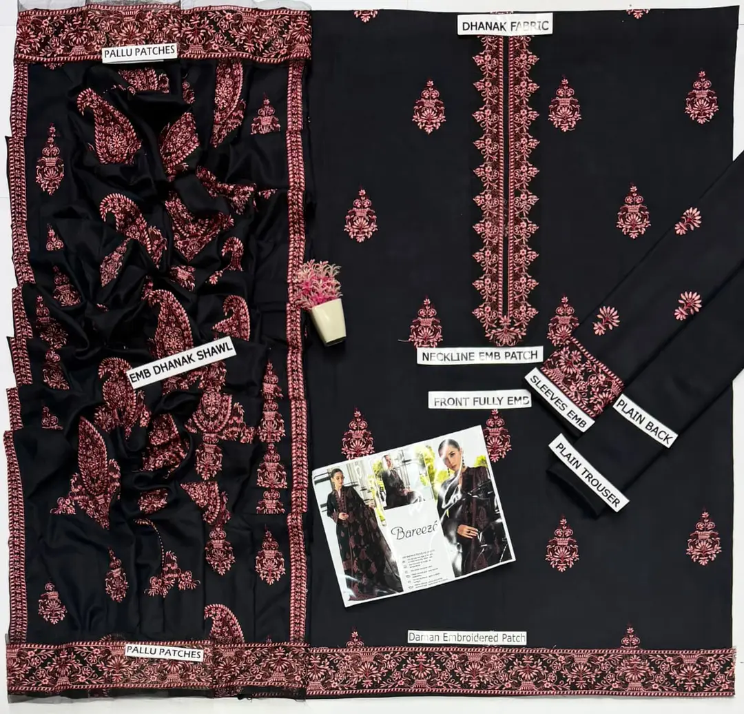 3 Pcs Women's Unstitched Embroidered Suit(HB)