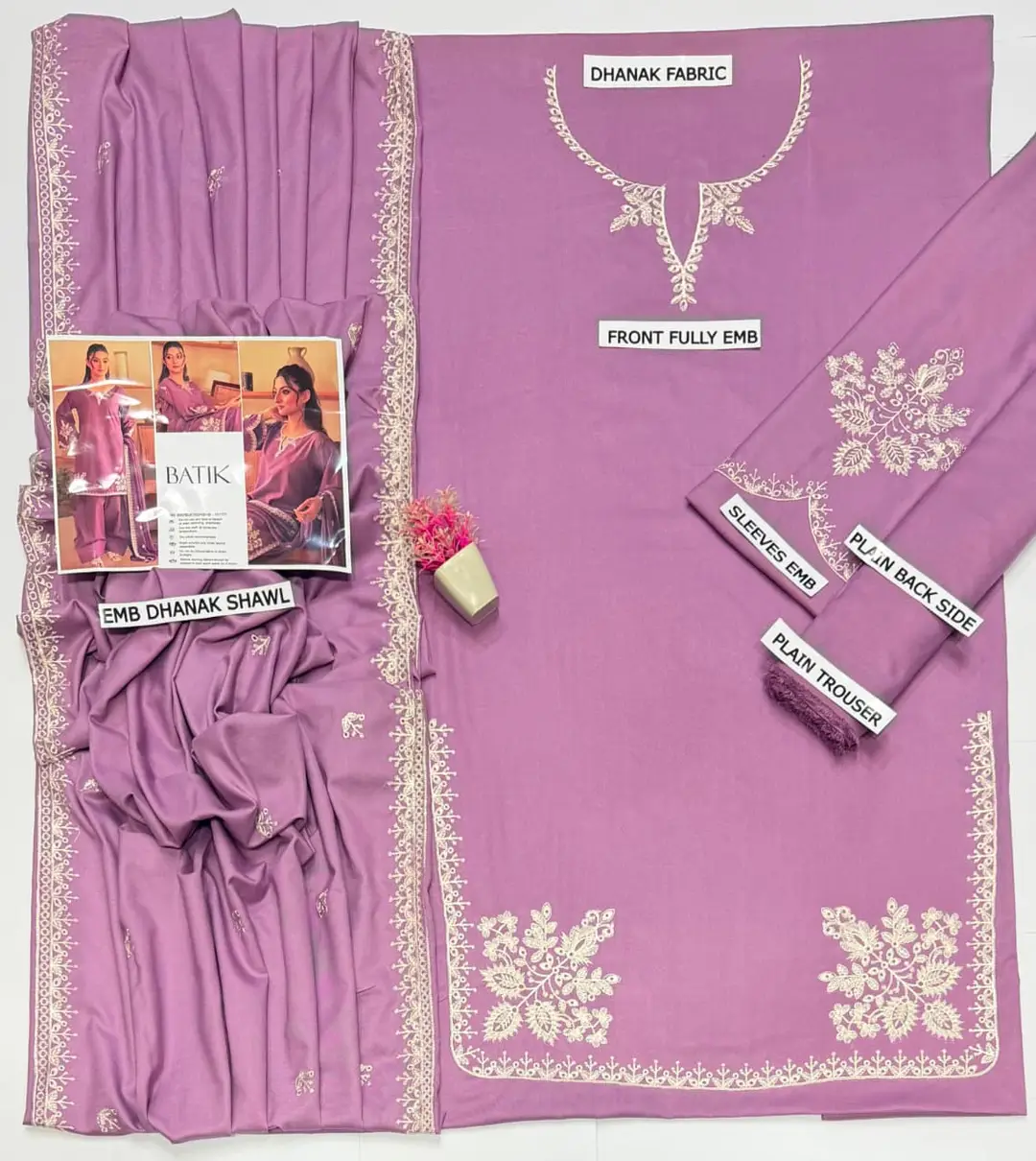 3 Pcs Women's Unstitched Embroidered Suit(HB)