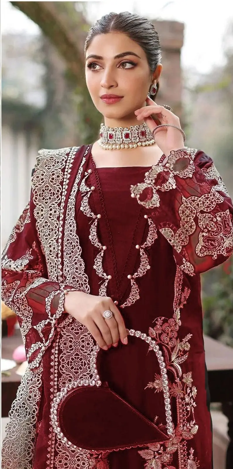 3 Pcs Women's Unstitched Embroidered Suit(HB)