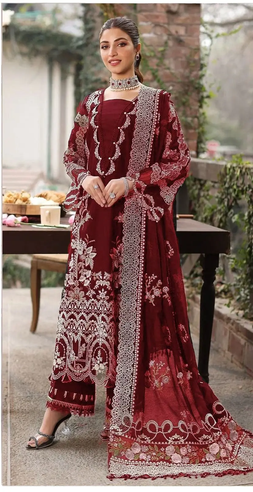 3 Pcs Women's Unstitched Embroidered Suit(HB)