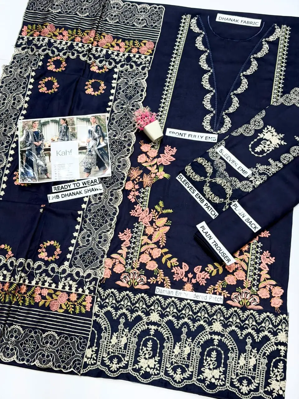 3 Pcs Women's Unstitched Embroidered Suit(HB)