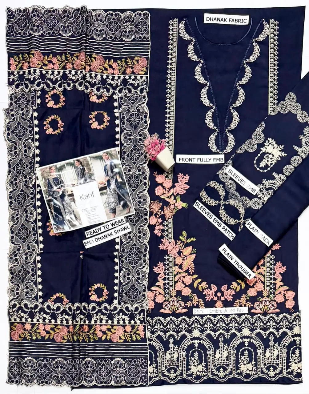 3 Pcs Women's Unstitched Embroidered Suit(HB)