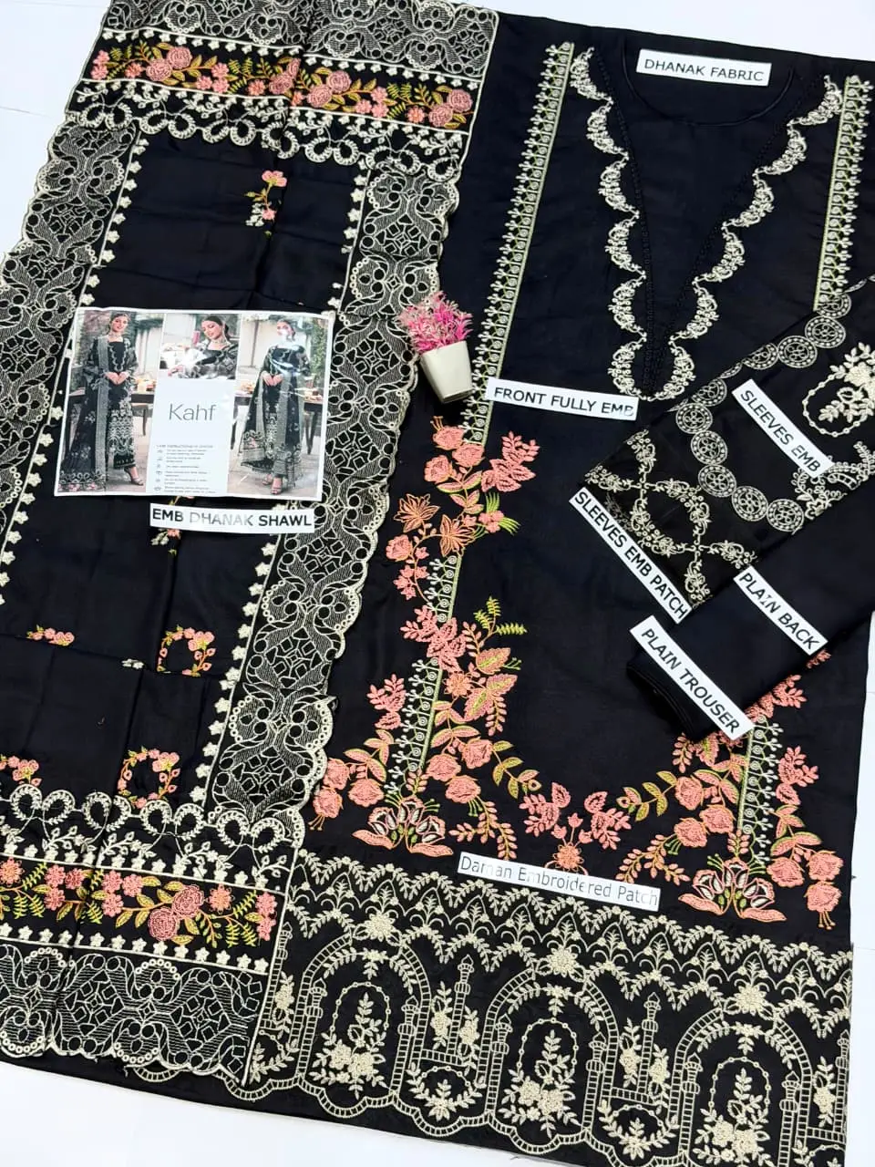 3 Pcs Women's Unstitched Embroidered Suit(HB)