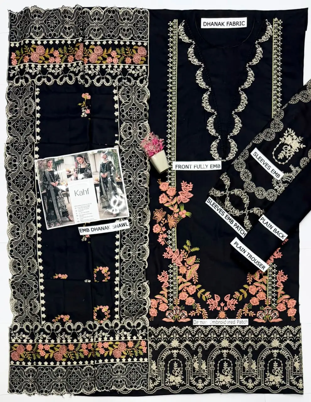 3 Pcs Women's Unstitched Embroidered Suit(HB)