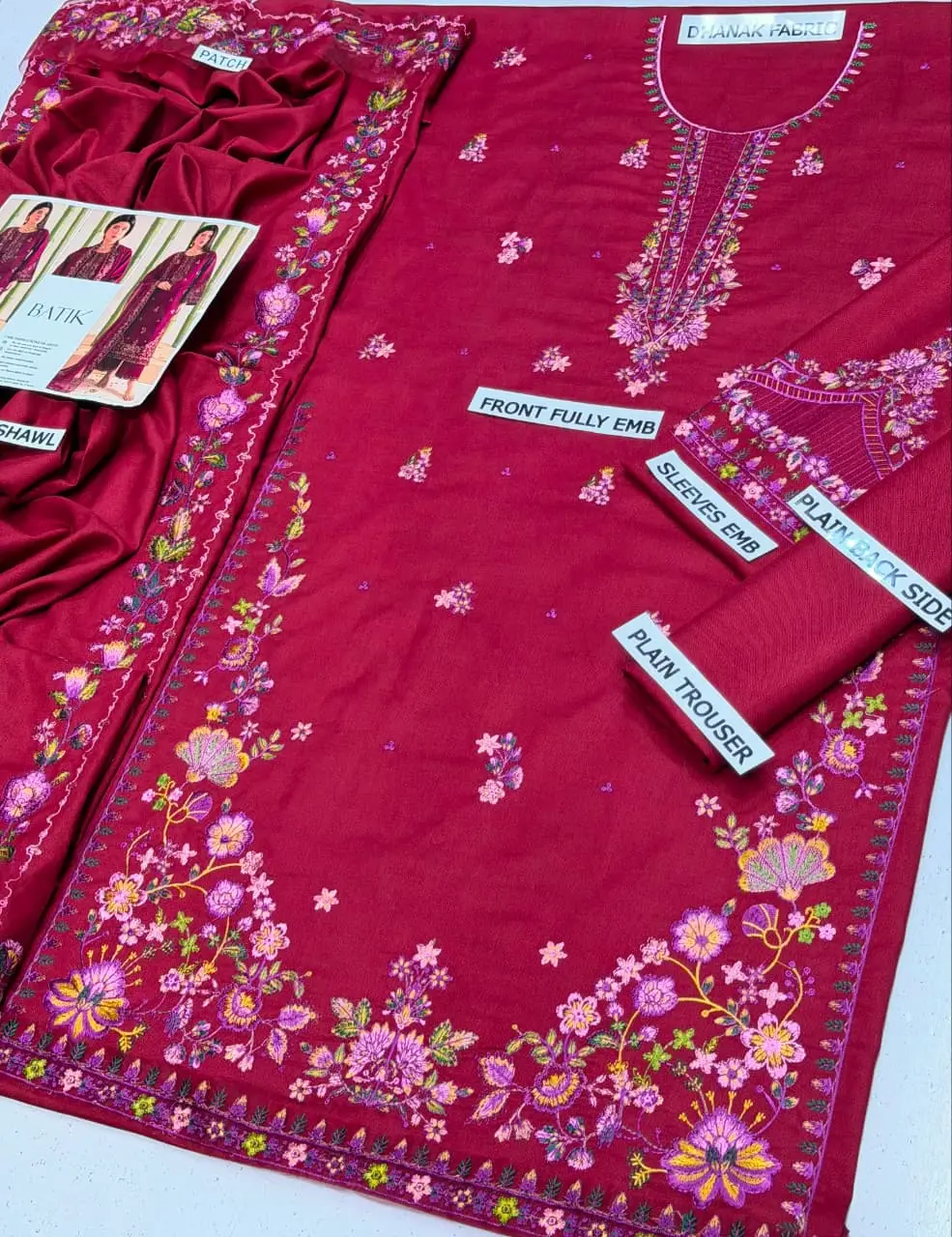 3 Pcs Women's Unstitched Embroidered Suit(HB)