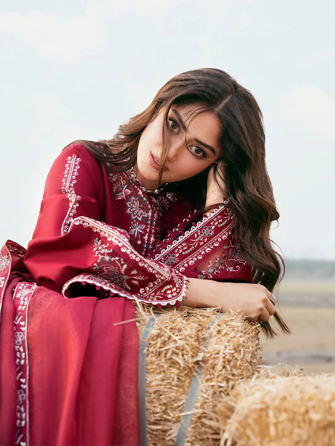 3 Pcs Women's Unstitched Embroidered Suit(HB)