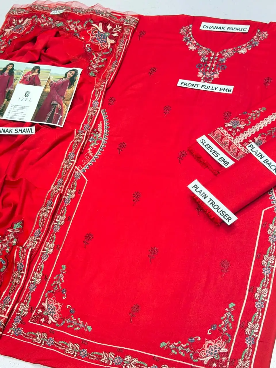 3 Pcs Women's Unstitched Embroidered Suit(HB)