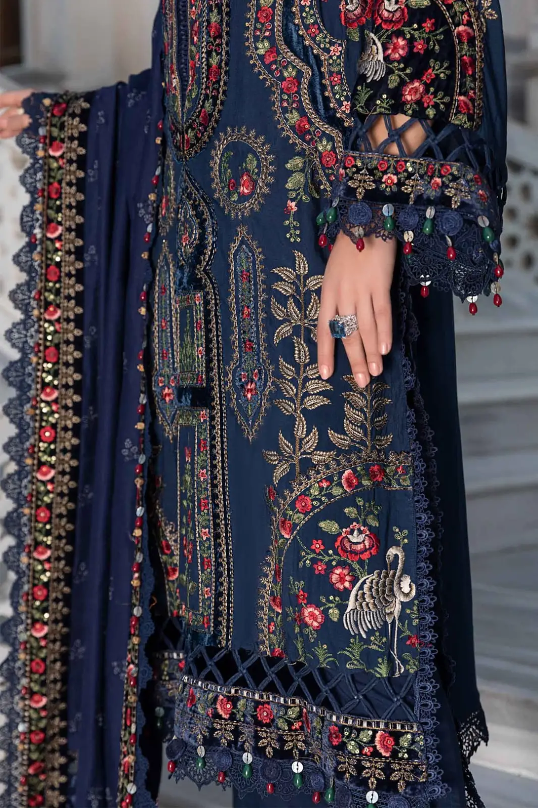 3 Pcs Women's Unstitched Embroidered Suit(HB)