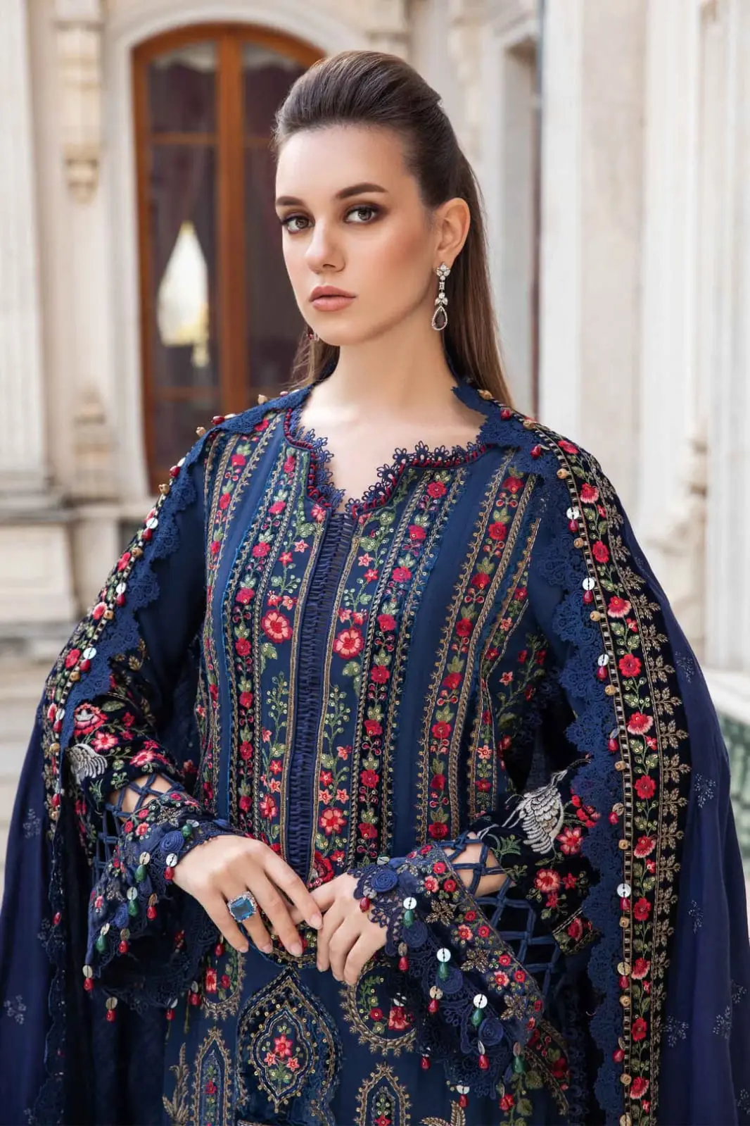 3 Pcs Women's Unstitched Embroidered Suit(HB)