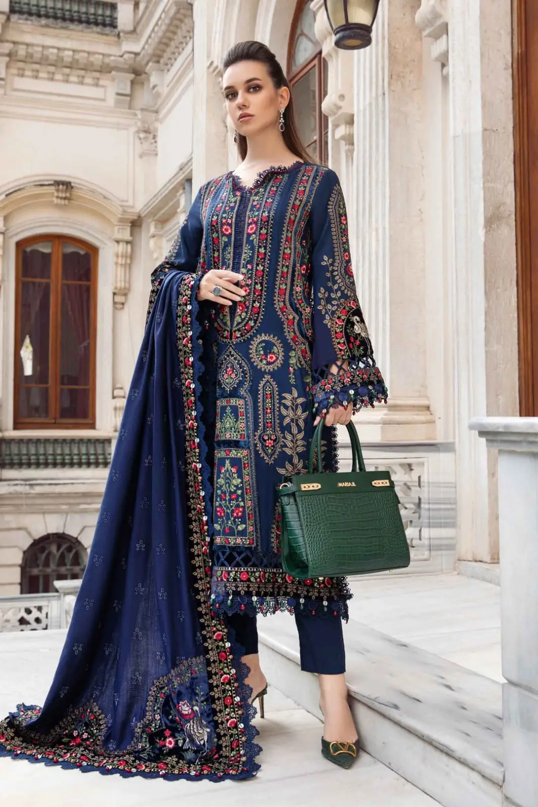 3 Pcs Women's Unstitched Embroidered Suit(HB)