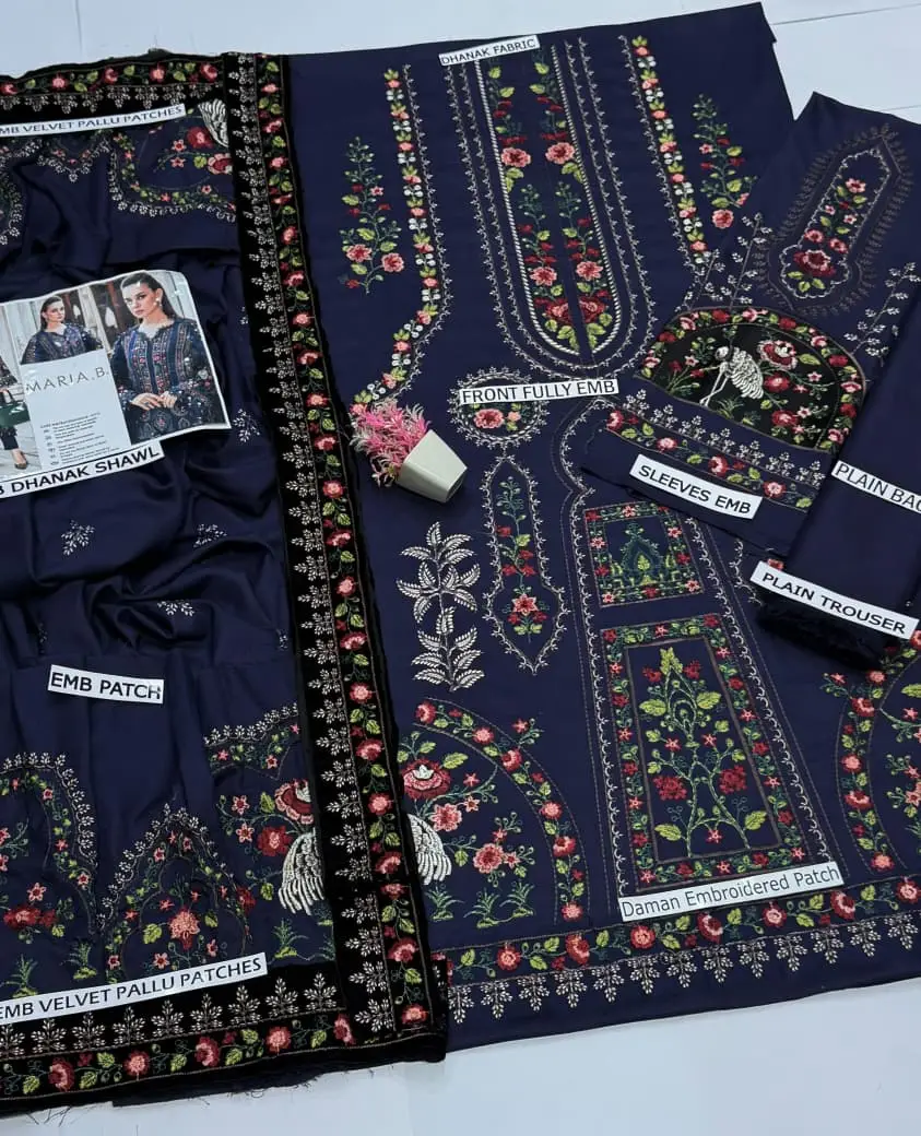 3 Pcs Women's Unstitched Embroidered Suit(HB)
