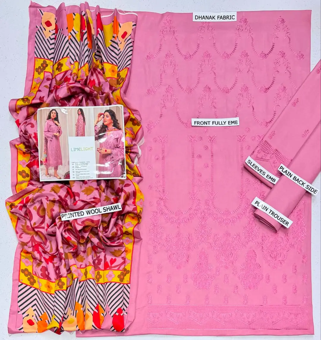 3 Pcs Women's Unstitched Embroidered Suit(HB)