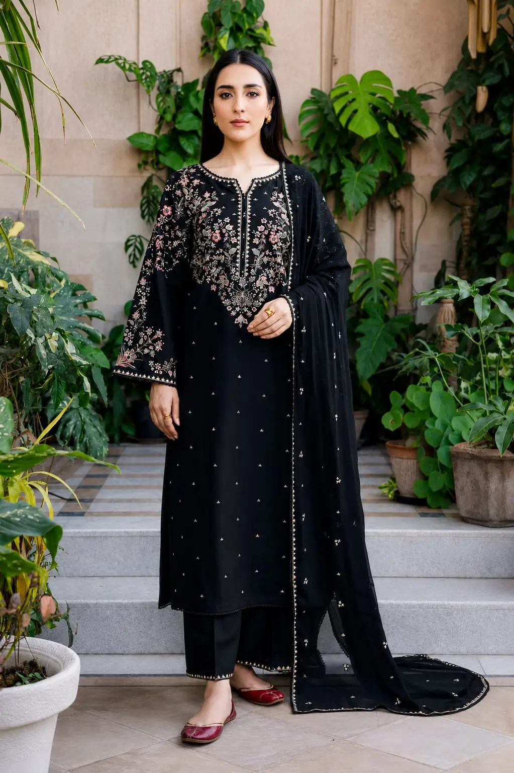 3 Pcs Women's Unstitched Embroidered Suit(HB)